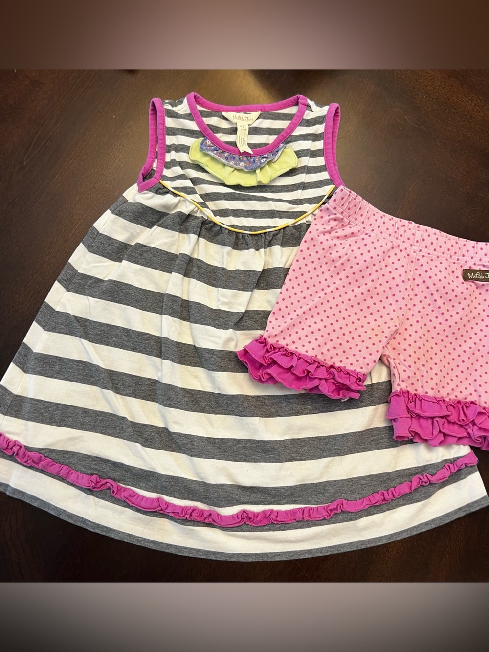 Matilda Jane Gray & White Striped Dress with Pink Ruffle